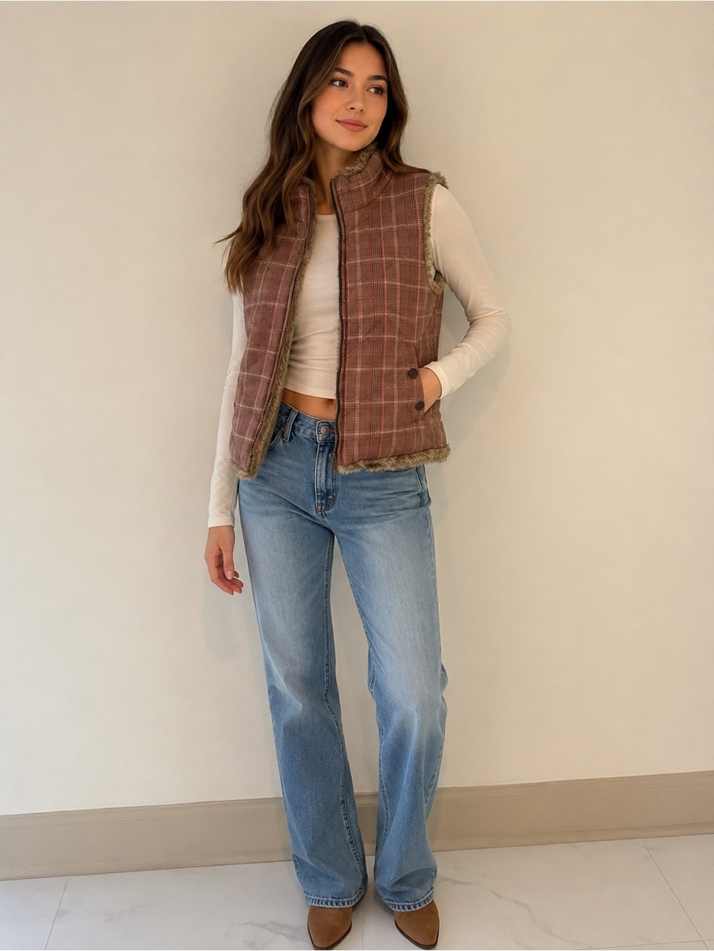 Y2K Plaid Puffer Vest